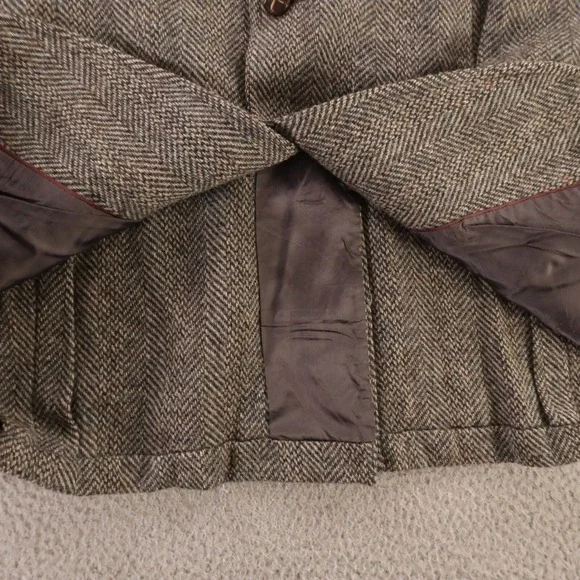 VINTAGE Tweed Jacket M MT Blue Brown Herringbone Marled 100% Wool Blazer 42L